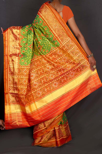 Green and Mustured Yellow Patola Saree