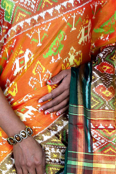 Yellow Red and Green Patola Saree