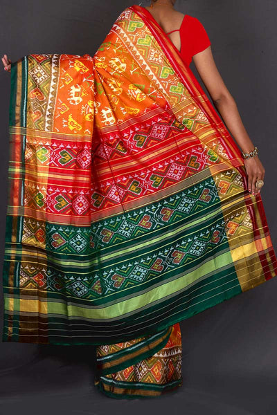 Yellow Red and Green Patola Saree