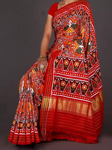 Orange chhab bhat figure Double ikat Patola Saree