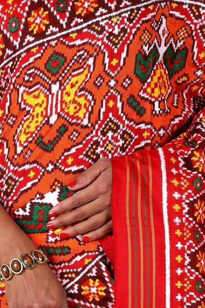 Orange chhab bhat figure Double ikat Patola Saree