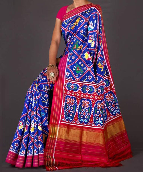 Blue and pink Patola Saree