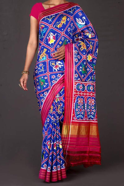Blue and pink Patola Saree