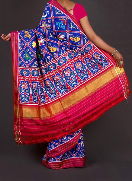 Blue and pink Patola Saree