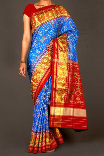 Red and Blue Navratna Patola Saree