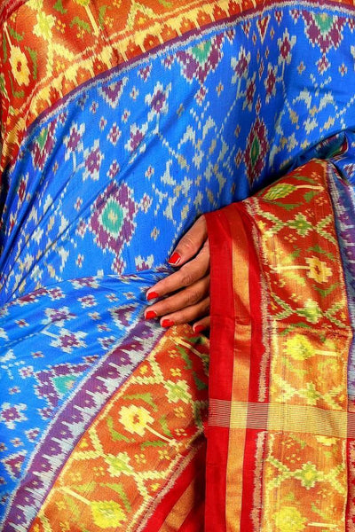 Red and Blue Navratna Patola Saree