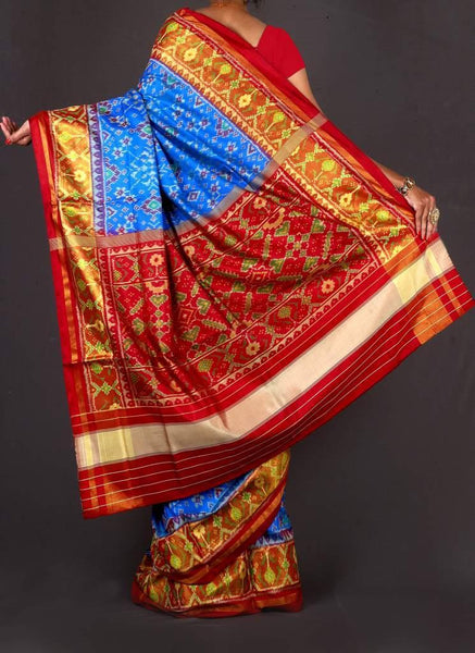 Red and Blue Navratna Patola Saree