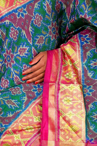 Pink and Cyan Patola Saree