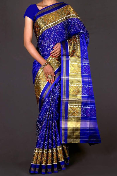 Blue and Golden tissue border Patola Saree