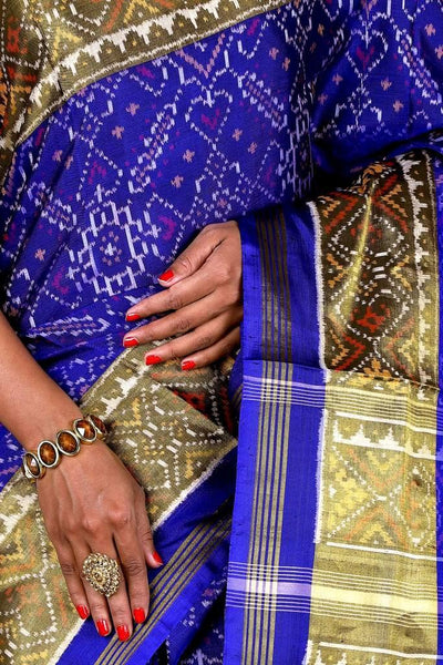 Blue and Golden tissue border Patola Saree