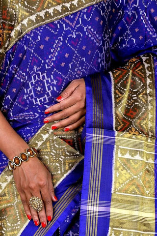 Blue and Golden tissue border Patola Saree