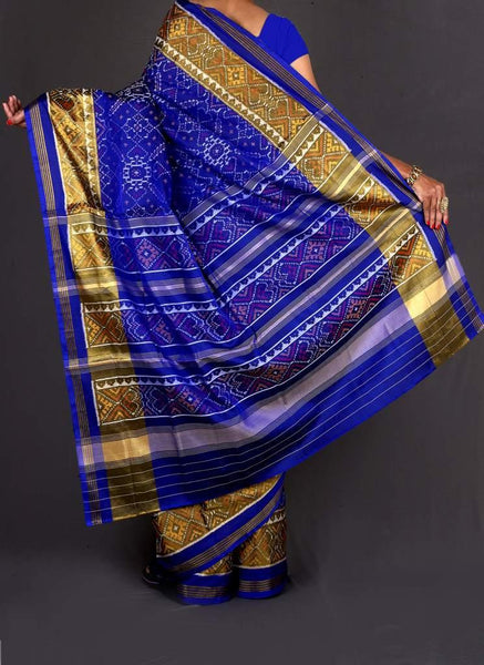 Blue and Golden tissue border Patola Saree
