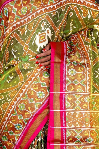 Green and Pink Golden Patola Saree