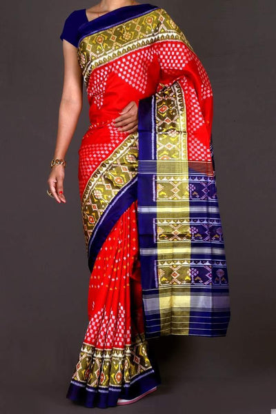 Red and Blue Patola Saree