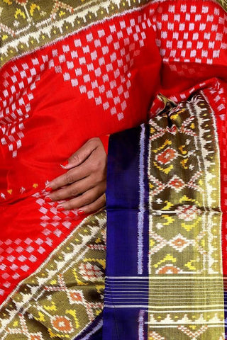 Red and Blue Patola Saree