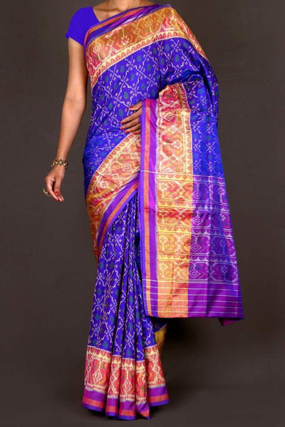 Blue combination with purple Patola Saree