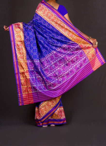 Blue combination with purple Patola Saree