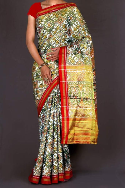 Golden White Full tisuue Single Ikat Patan Patola