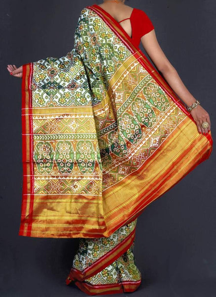 Golden White Full tisuue Single Ikat Patan Patola