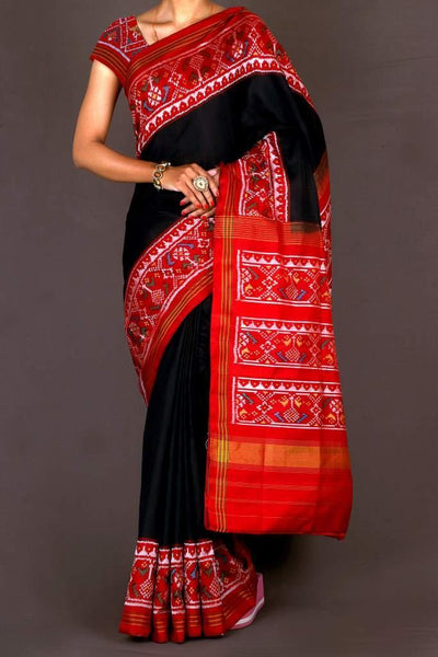Black and Red Single weave Patan Patola