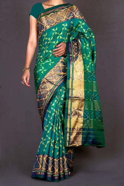 Cyan and Golden Patola Saree