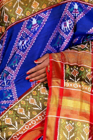 Blue and Red Patola Saree