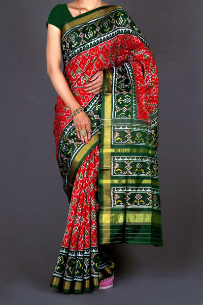 Red and Green Patola Saree