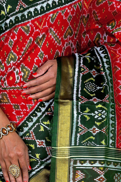 Red and Green Patola Saree