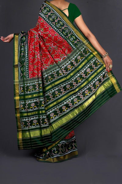 Red and Green Patola Saree