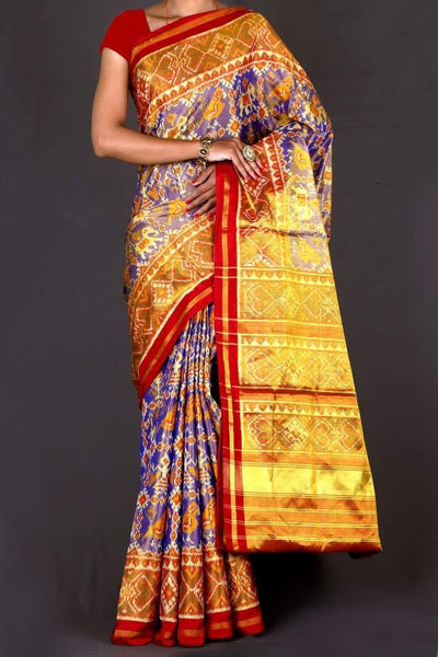 Violet and Red Full Golden Tissue Patola Saree
