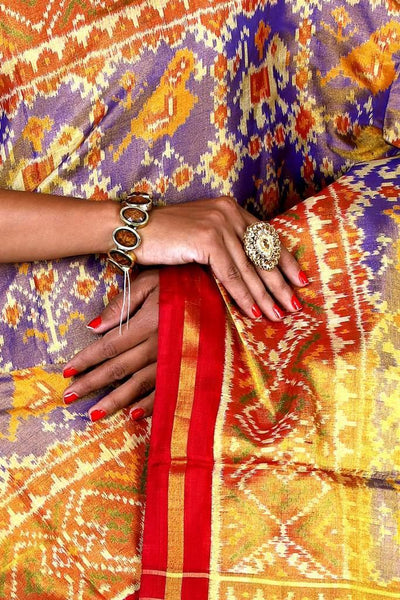 Violet and Red Full Golden Tissue Patola Saree