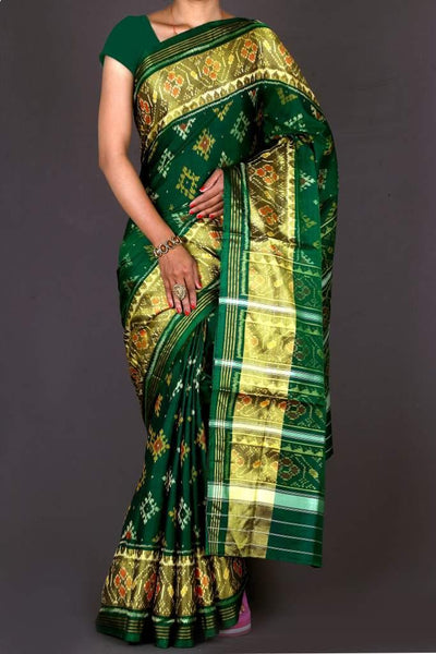 Dark Green and Golden border Patola Saree