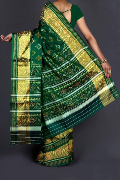 Dark Green and Golden border Patola Saree