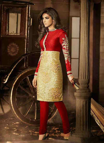 Red golden rich combination decent designer salwar suit - New India Fashion
