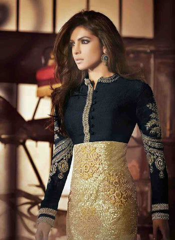 Black golden rich combination beautiful designer salwar suit - New India Fashion