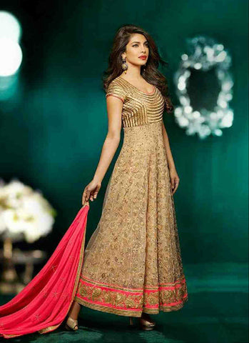 Pink cream golden rich combination elegant anarkali suit - New India Fashion
