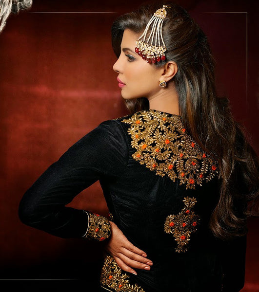 Black golden cream rich combination decent full long anarkali suit - New India Fashion