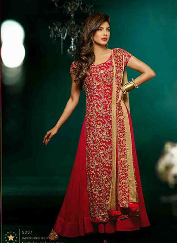 Red golden rich combination designer beautiful suit - New India Fashion
