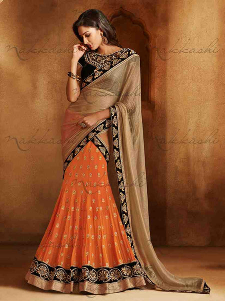 Georget Chiffion With Smoke Velvet Emb. Border - New India Fashion