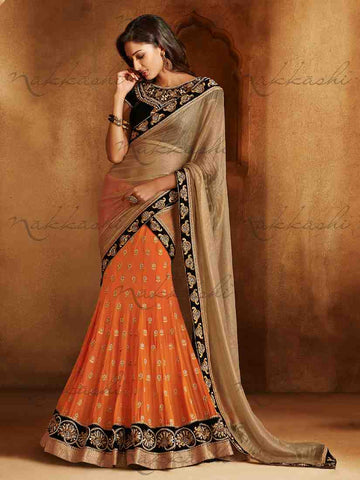 Georget Chiffion With Smoke Velvet Emb. Border - New India Fashion