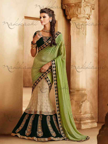 Georget Chiffion Lime Green  Emb. Border With Hand Work - New India Fashion