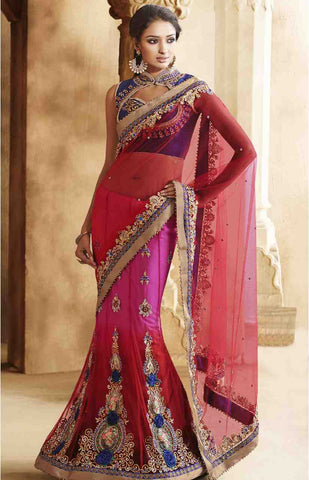 Net Orange Pink Shaded With Hand & Emb. Work - New India Fashion