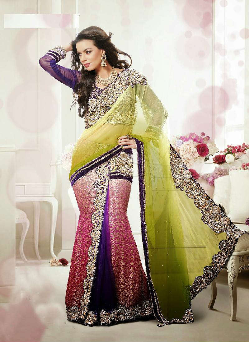 Parrot green and pink contrast combination net brocade material fancy - New India Fashion Parrot green and pink contrast combination net brocade material fancy - New India Fashion
