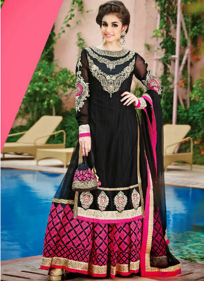 Black and pink Indian salwar kameez - New India Fashion