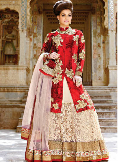 Red and golden Indian salwar kameez - New India Fashion