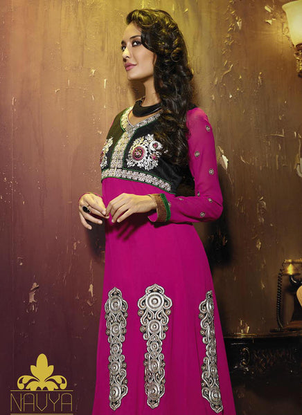 Pink black green nice combination beautiful designer anarkali suit - New India Fashion