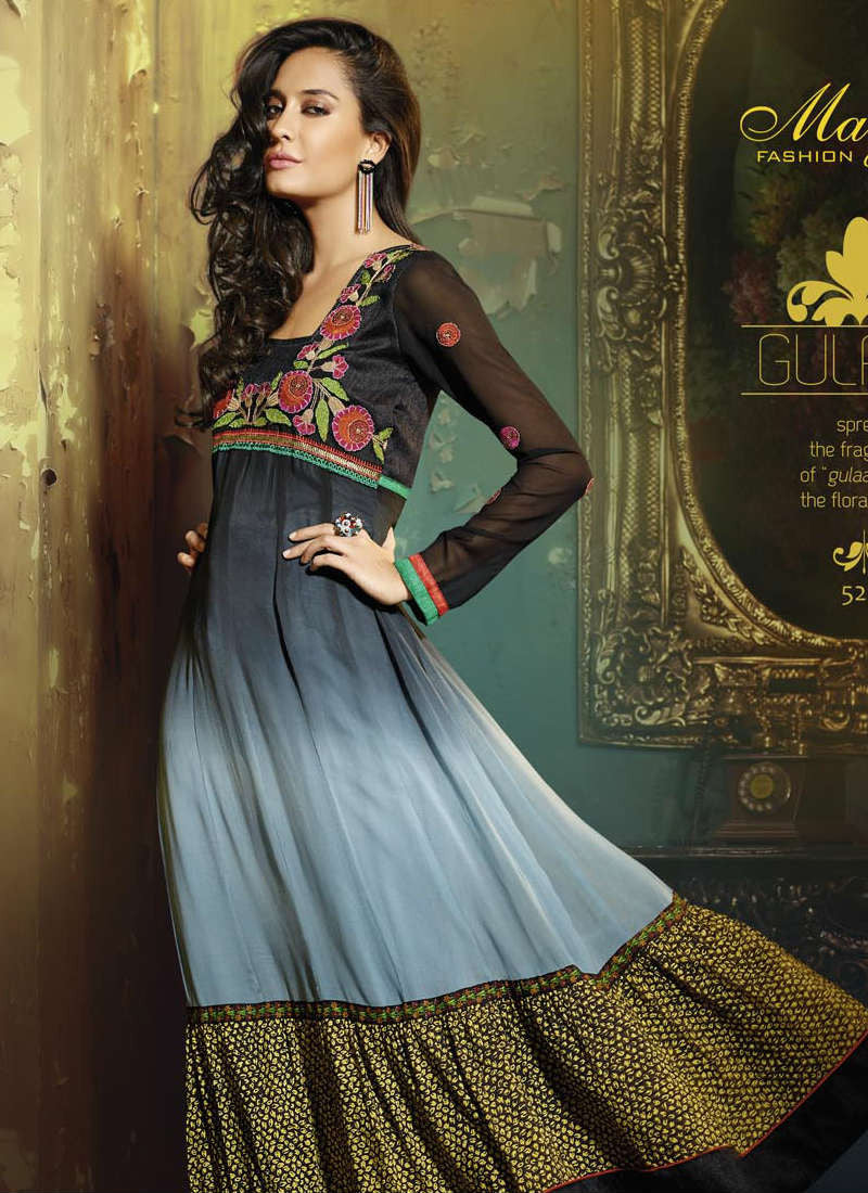 RE - Blue Colored Georgette Anarkali Salwar Suit - New In - Indian