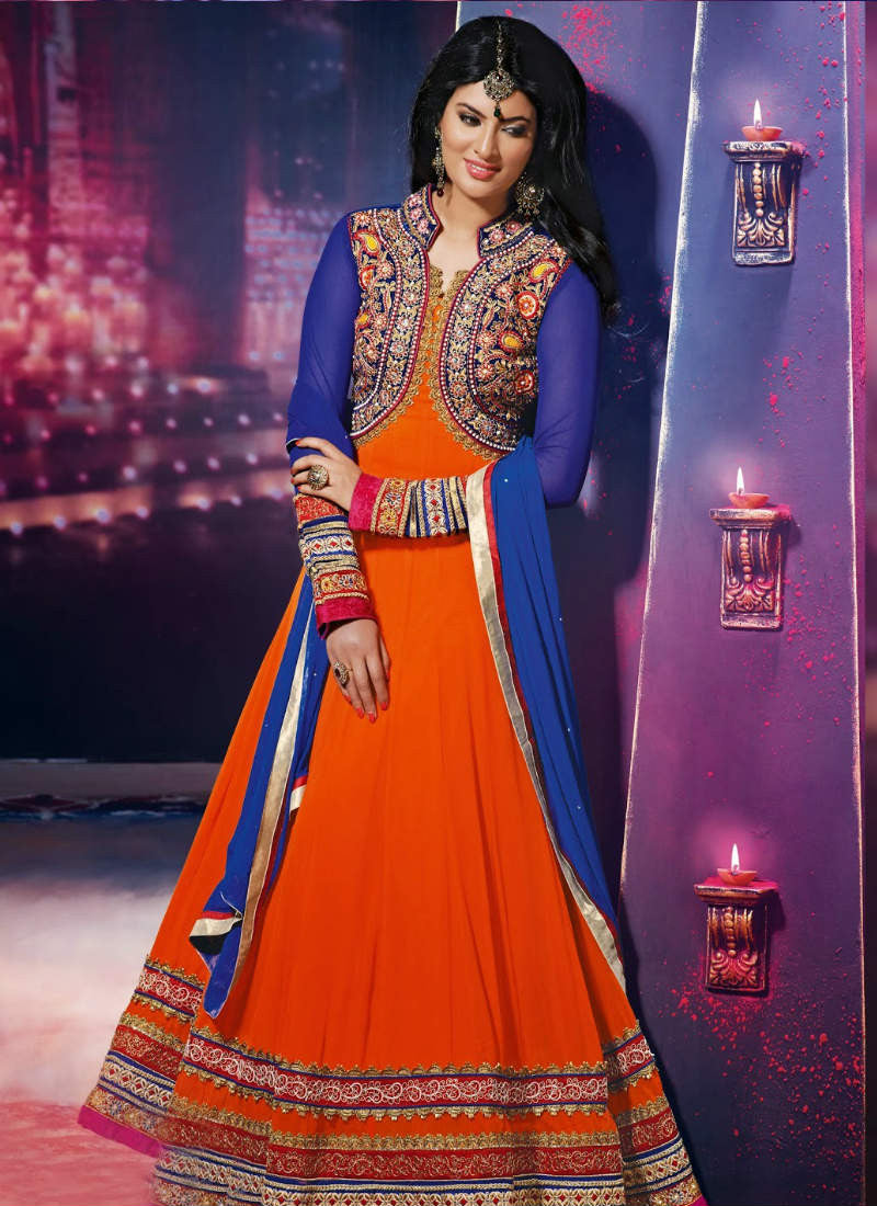 Orange and blue combination dress outlet