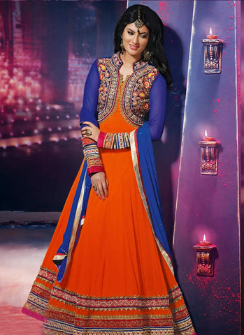 Orange-blue-dress with dupatta - New India Fashion