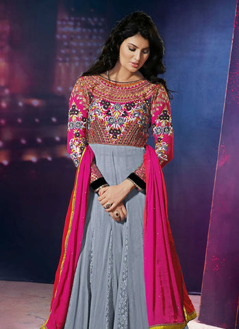 Gray-black-pink-dress with dupatta - New India Fashion